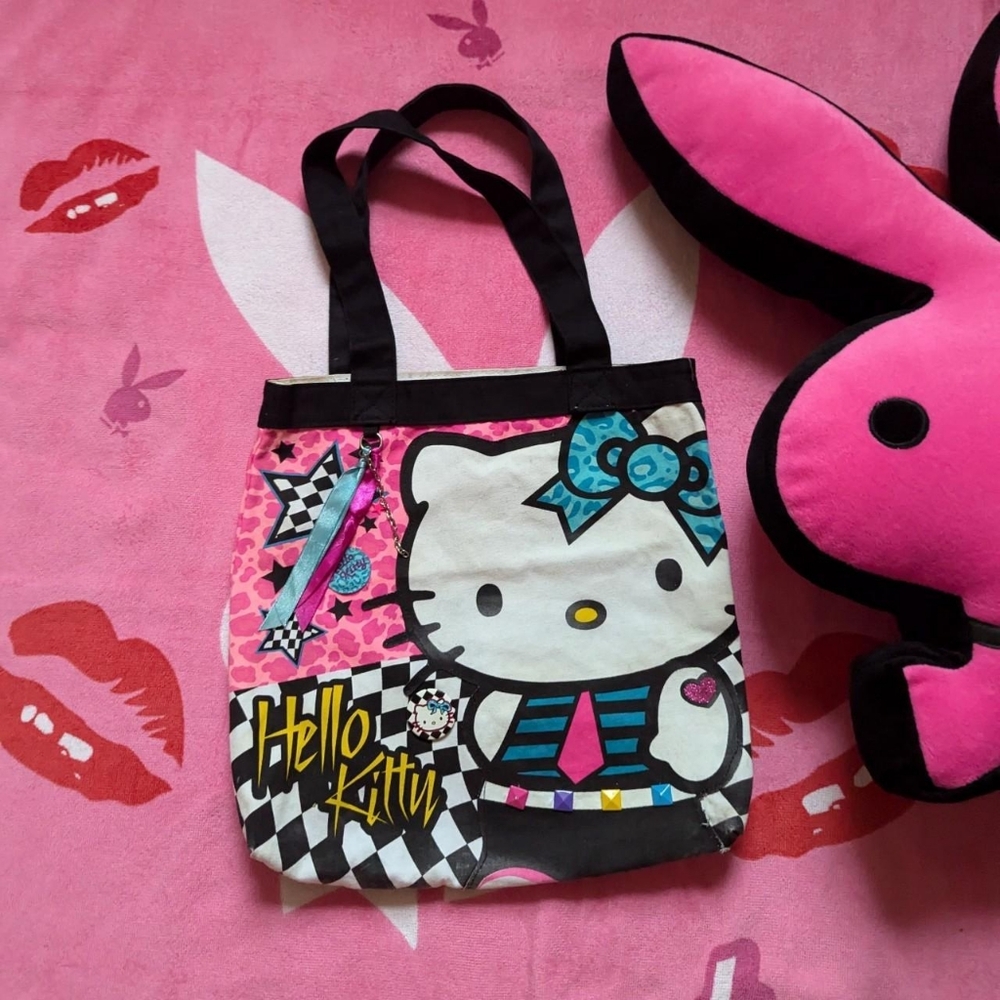 hello kitty tote bag purse Blue checkered pink leopard